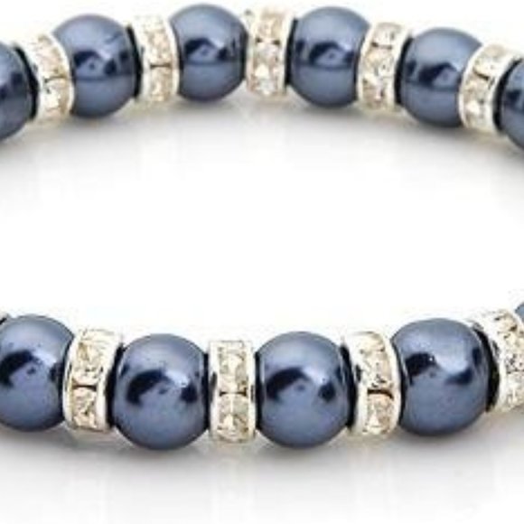 Steel Gray Pearl and Crystal Stretch Bracelet - Picture 3 of 3